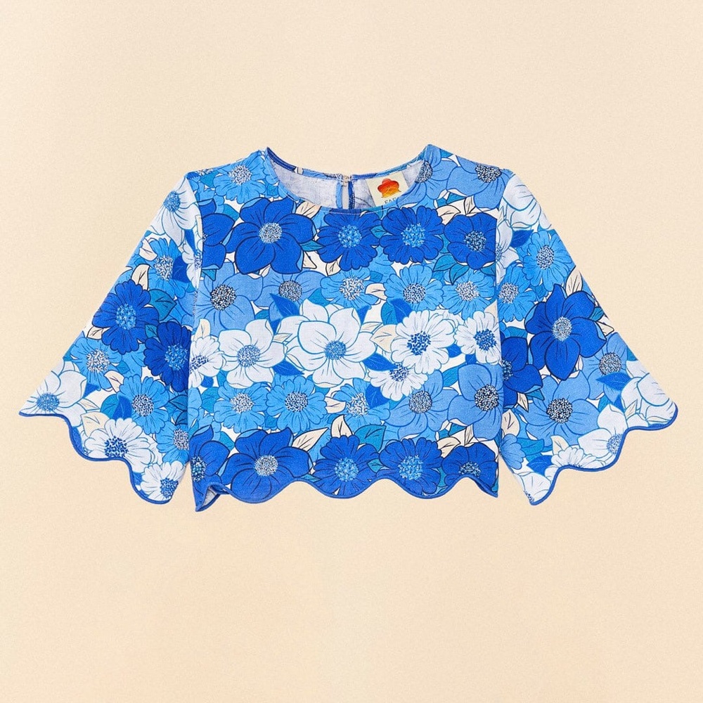 Farm Rio Blue Flower Stripes Crop Top XS